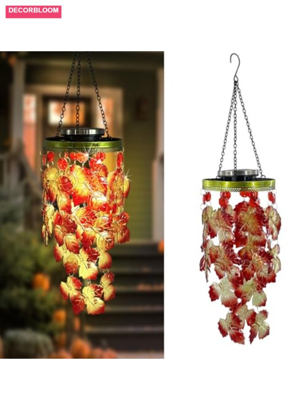Solar Maple Leaf Wind Chime Fall Outdoor Decor Hang Light